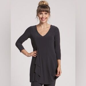 Sympli Drama Tunic Top Size 8 Dark Purple V Neck 3/4 Sleeves